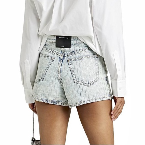 ALEXANDER WANG Crystal-embellished denim shorts Size 25 New with Tag - Picture 10 of 12